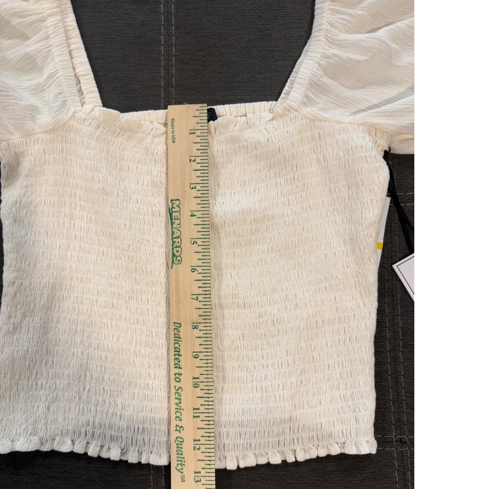 1.STATE Womens Medium NWT Smocked Crop Top Ivory Square Neck Puff Sleeve Boho - Picture 6 of 6